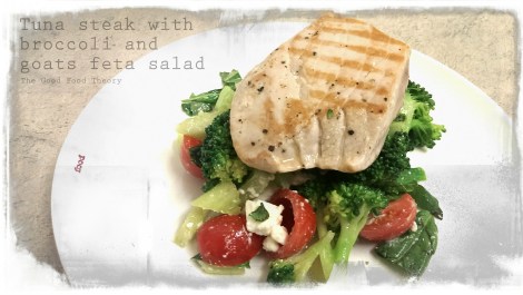 Tuna steaks with broccoli and goats feta salad_wtr