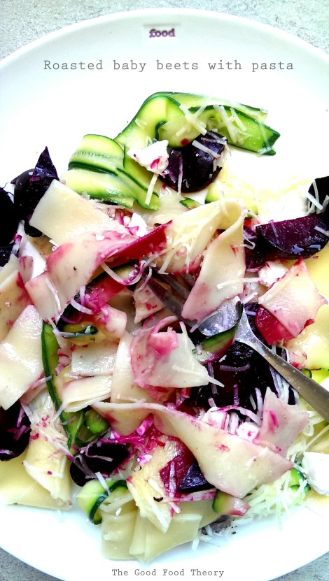 Roasted baby beets with pasta eaten